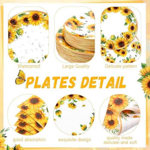 Sunflower Party Decorations, Paper Plates Napkins Cups Serve 50, Yellow - Image 2