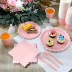 Ziliny 350 Pcs Light Pink Plates and Napkins, 50 Guest Spring Party Supplies Include Scalloped Paper Plates Napkins Cups Plastic Spoons Forks Knives Disposable Tableware Set for Baby Shower - Image 5