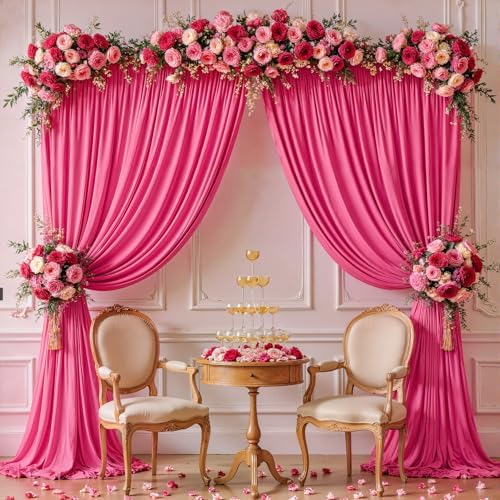 10x10ft Hot Pink Backdrop Curtain Panels for Parties - Wrinkle Free Polyester Photo Curtain Backdrop Wedding Back Drop Fabric Drapes for Party Decorations Background for Photography - Image 4