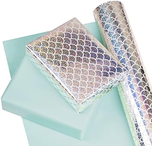 WRAPAHOLIC Jumbo Reversible Mermaid Wrapping Paper - 24 Inch X 100 Feet Jumbo Roll Scale with Colorful Foil Design, Perfect for Birthday, Baby Shower, Mermaid Party - Image 3