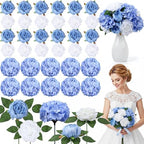 Suncalla 60 Pcs Assorted Silk Artificial Flowers, Faux Fake Full Hydrangea Peony Rose Bouquet with Leaf Stem for Wedding Centerpiece Bridal DIY Craft Baby Shower Party Decor(Blue) by Unknown