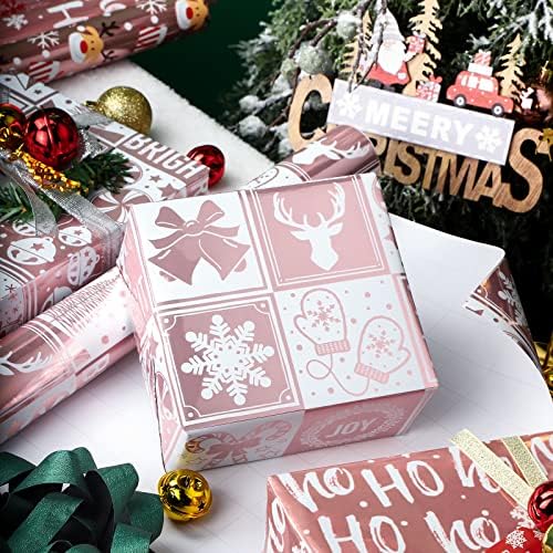 WRAPAHOLIC Christmas Wrapping Paper Set - Rose Gold Santa and Reindeer with Metallic Foil Shine Wrapping Paper Bundle with Gift Bow & Ribbon & Tag & Sticker - Image 5