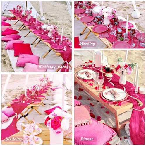 35x72 Inch Hot Pink Cheesecloth Table Runner Bachelorette Party Decor - Image 6