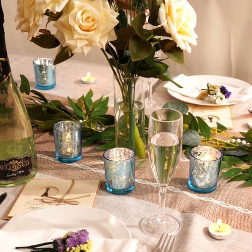 Homemory 24 Pcs Blue Votive Candle Holders, Mercury Glass Candle Holder, Tealight Candle Holders for Table Centerpieces, Baby Shower, Party, Anniversary, Wedding, Home Decor, Halloween, Christmas - Image 3