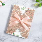ponatia 25PCS 5.12 x 7.1'' Rose Gold Glitter Wedding Invitations Cards Laser Cut Hollow Rose With Envelopes, Printable Paper with Ribbons for Wedding Bridal Shower Engagement Sweet 16 Birthday - Image 2