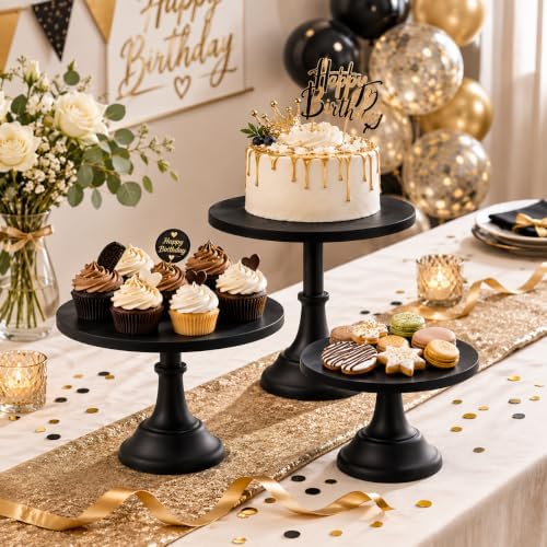 HBlife 3 PCS Black Cake Stand Set (8"/10"/12" Cake Plate), Metal - Image 5