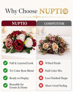 Nuptio Artificial Flower Centrepieces for Tables - 6 Pcs Burgundy & Dusty Rose & Creamy White Fake Flowers Roses Balls 9.5in Diam - Silk Faux Rose Arrangement for Wedding Party Centerpiece Table Decor - Image 4