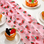 8 Pcs Strawberry Table Runner 29x70 Inch Pink Sheer Party Decor - Image 3