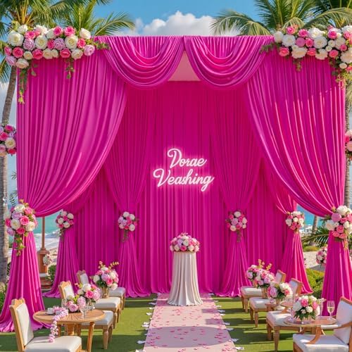 30x8ft Hot Pink Photo Backdrop Curtains for Parties Fuchsia Wrinkle Free Polyester Photoshoot Curtains Drapes Backdrop for Birthday Baby Shower Graduation Photography Background 6 Panels 5x8FT - Image 3