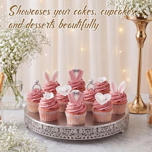 Wenqik 20 Inch Silver Cake Stand Set Metal Round Cupcake Dessert Stand with Cake Cutting, Flower Spatula Wedding Cupcake Pastry Display Candy Holder Display for Wedding Party Birthday Baby Shower - Image 5