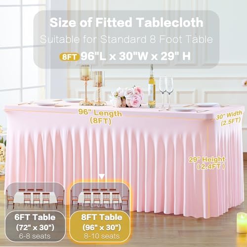 6 Pack Pink Table Cloth for 8 Foot Rectangle Tables Spandex Fitted Tablecloth 8ft Stretch Table Covers Skirt Pink Banquet Tablecloths Wrinkle Free Tablecloth for Party Wedding Birthday Event - Image 7