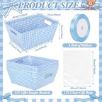 FoldTier 10 Pack Blue White Gingham Baskets for Gifts Empty 10" x 12" Thick Kraft Gift Basket with 10 Bows 10 Bags Empty Paper Baskets for Baby & Bridal Shower Wedding Birthday Party Wrapping - Image 2