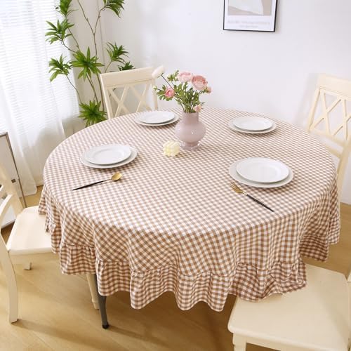Taupe White Gingham Tablecloth Round Dia.70“ - Image 3