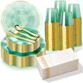 175PCS Green Plastic Plates with Gold Rim, Disposable Party Plates by Unknown
