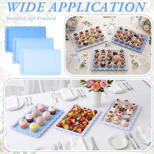 6 Pcs Blue Serving Trays Plastic Food Platters - Image 6