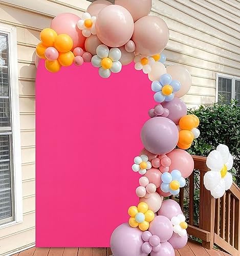 FANPROMS Arch Cover 8FT Hot Pink Spandex Arch Cover Round Top Chiara Backdrop Cover for Arch Stand Fuchsia Arch Cover Backdrop Fabric Garland Arch Frame Cover for Wedding Birthday Decorations - Image 6