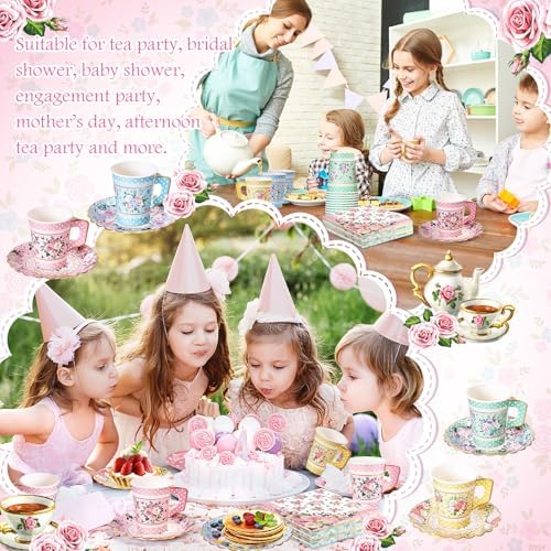 SUMMORO 180 Pcs Disposable Paper Tea Cups and Plates with Napkins, 9 OZ - Image 7