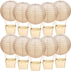 Baquler 12 Sets Print Burlap Baby Shower Decorations Hot Air Balloon Table Centerpieces DIY Boho Paper Lanterns Farmhouse Rustic Neutral Chinese for Wedding Birthday Party Classroom Decor by Baquler