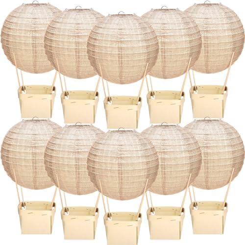 Baquler 12 Sets Print Burlap Baby Shower Decorations Hot Air Balloon Table Centerpieces DIY Boho Paper Lanterns Farmhouse Rustic Neutral Chinese for Wedding Birthday Party Classroom Decor by Baquler