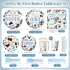 450 Pcs Tableware Set, Serve 50, Blue, My First Rodeo Birthday - Image 2