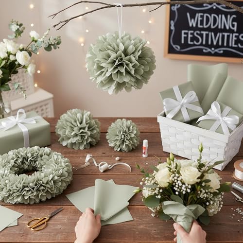 500 Sheets Sage Green Tissue Paper Bulk 15 x 20 Inch for Fall Wedding Gifts - Image 5