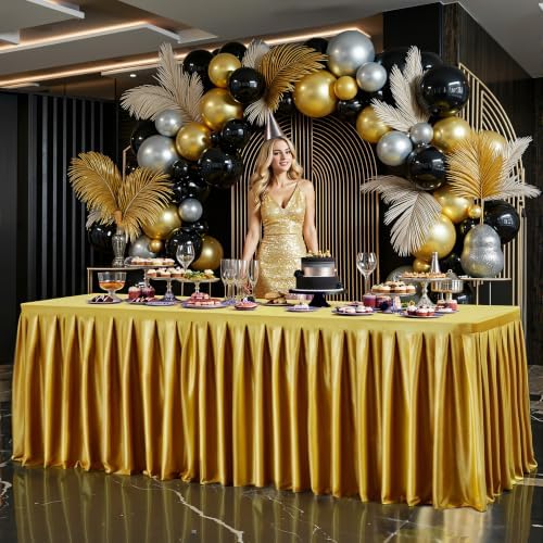 Gold Satin Tablecloths Rectangle 6FT, Glitter Spandex Fitted Stretch Table Covers Wrinkle-Free Floor Length Shimmer Table Skirt for Weddings Parties Baby Shower Banquets Vendor Events - Image 5