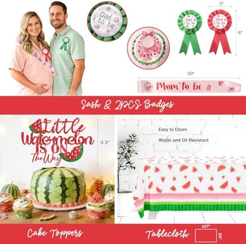 Costova Watermelon Baby Shower Decorations, Watermelon Party Decorations, A Little Watermelon Is on the Way Summer Fruit Theme Bash with Backdrop Balloon Arch Boxes and Tablecloth - Image 4