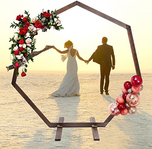 7.2FT Wooden Wedding Arch, Wedding Balloon Arches with Base, Heptagonal Wood Arch for Wedding Ceremony, Arbor Backdrop Stand for Weddings, Birthday Parties, Engagements, Commercial Events - Image 2