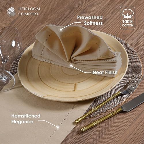 Beige Cloth Napkins 18"x18" - Set of 12 - Soft, Durable, Absorbent, Reusable, Washable - Hemstitch Mitered Edges - Perfect for Everyday Dining, Fall, Weddings, Baby Showers, Dinner - Image 7