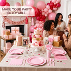 350 Pcs Pink Decagonal Paper Plates and Napkins Set, Disposable Party Supplies for 50 Guests Include 9" & 7" Scalloped Paper Plates, Cups, Napkins, Cutlerys for Baby Shower, Bridal Shower, Wedding - Image 7
