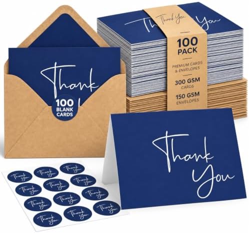 VNS Creations Thank You Cards With Envelopes - 100 Pack 4 x 6 - Navy Blue by VNSCreations