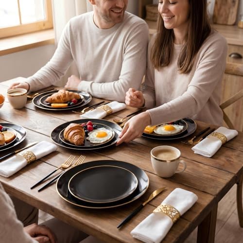 Supernal Black and Gold Plastic Plates,Heavy Duty Disposable Dinnerware Set - Image 6