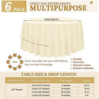 YMHPRIDE 6 Pack Beige Tablecloths - 120 Inch Polyester Round Table Covers, Washable Fabric for Wedding, Party, Dining, Banquet - Image 2