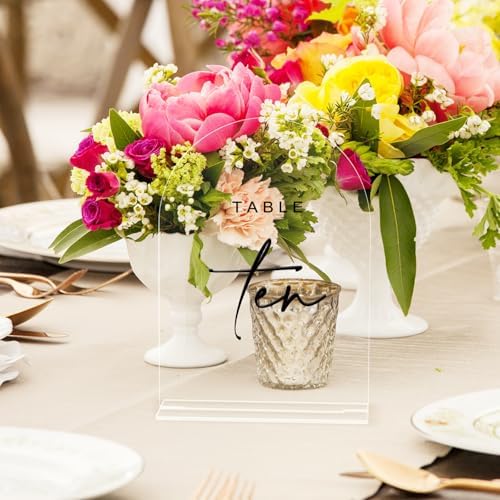 Clear Arch Acrylic Wedding Table Numbers 1-20 with Stands - Image 5