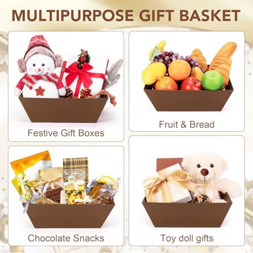 20PACK brown Baskets For Gifts Empty, 10 x 8”Thick Gift Basket with 20 Clear Bags and 20 Pull Bows, DIY Gift Basket Kit for Christmas, Thanksgiving, Wedding - Image 7