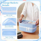 10 Pack Blue Gift Baskets Empty Woven, Cotton Rope Small Basket with Handles, Baby Boy Shower Nursery Organizer, Father's Day Graduation Includes Clear Bags and Bows - Image 3