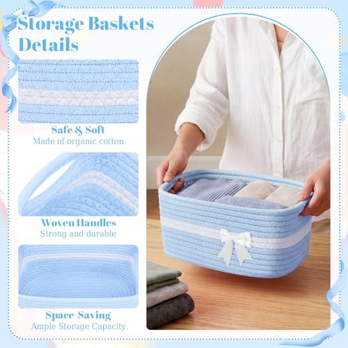 10 Pack Blue Gift Baskets Empty Woven, Cotton Rope Small Basket with Handles, Baby Boy Shower Nursery Organizer, Father's Day Graduation Includes Clear Bags and Bows - Image 3