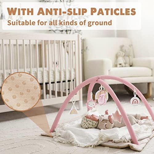 Washable Tummy Time Mat, Baby Play Gym with 6 Featured Toys, Baby Gym for Infant & Toddler, Larger Baby Play Mat, Deluxe Baby Play Mats for Floor, Sensory and Motor Skill Development, Non Slip, Pink - Image 6