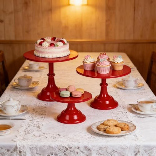 3Pcs Metal Cake Stand Set 8/10/12 Inch Red Dessert Display Stand - Image 6