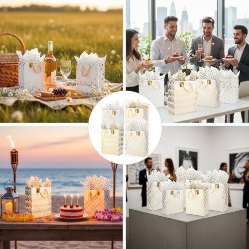 Tenare 24 Pcs Metallic Gold Gift Bags Bulk with Handle and 24 Tissue Paper Gold Foil Gift Bag for for Graduation Wedding Groomsmen Bridal Baby Shower Gifts Holiday Party Favors 3 Size 4.5’’ 9’’ 13’’ - Image 6
