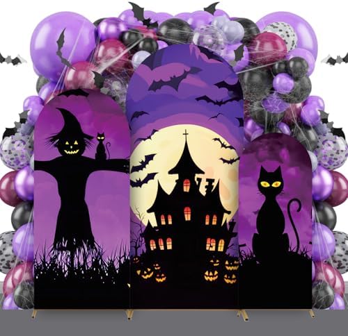 3 Pcs Halloween Arch Cover 4ft, 5ft, 6ft Arch Covers Stretchy Backdrop Skeleton Ghost Bat Horror Style Backdrop Cover for Halloween Party Photo Background Arch Stand Stretchy Decoration by Unknown