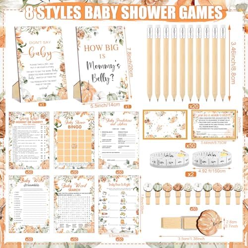 Funnymoom 426 Pcs Pumpkin Baby Shower Games Set, 8 Games Include Bingo - Image 3