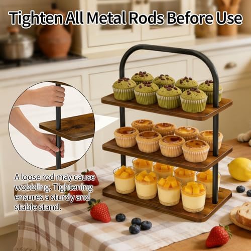 3 Tier Cupcake Stand 2 PACK Wooden Metal Cupcake Stand Reusable Cupcake Display Stand Tiered Tray Stand Dessert Table Display Set Serving Trays for Party Rustic Farmhouse Vendor - Image 5
