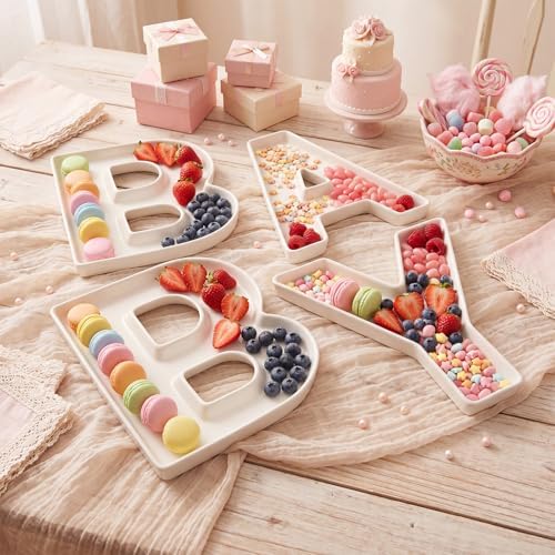 4 Pcs Ceramic Baby Charcuterie Board Letters, 12 in Serving Trays - Image 3