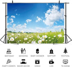 12x6ft Spring Backdrop Blue Sky Green Grass Photography Background Clouds White Flowers Natural Scenery Wedding Banner Decorations Kids Adults Birthday Baby Shower Portrait Photo Booth Prop - Image 5