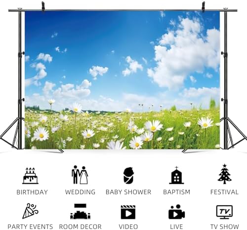 12x6ft Spring Backdrop Blue Sky Green Grass Photography Background Clouds White Flowers Natural Scenery Wedding Banner Decorations Kids Adults Birthday Baby Shower Portrait Photo Booth Prop - Image 5