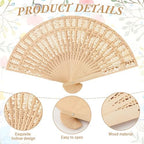 50 Sets Wooden Hand Fan Sandalwood Wood Handheld Folding Fans with Ribbon Thank You Tag for Wedding Guests Baby Shower Birthday Bridal Gifts Party Favors(Pink,Floral) - Image 3