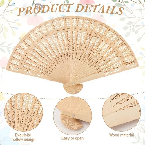50 Sets Wooden Hand Fan Sandalwood Wood Handheld Folding Fans with Ribbon Thank You Tag for Wedding Guests Baby Shower Birthday Bridal Gifts Party Favors(Pink,Floral) - Image 3