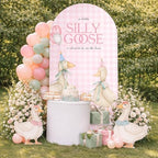 Arch Backdrop Cover One Silly Goose Baby Shower Girl Pink 1st Birthday Party Decors Spandex Stretchy Arch Stand Cover Plaids Cartoon Banquet Props (6.6FT,Cute) - Image 4