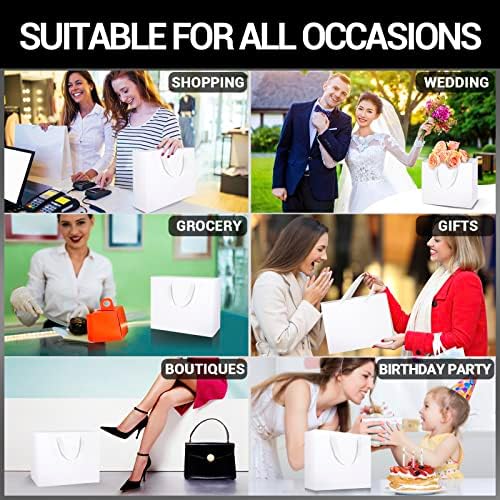 EUSOAR Heavy Duty Gift Wrap Bags, 50 Pack 8.6x3.9x7 inches Small White Paper Bags with Handles, Totes in Bulk for Wedding, Grocery, Boutique, Retail, Business, Party Favors, Baby Showers, Birthdays - Image 5